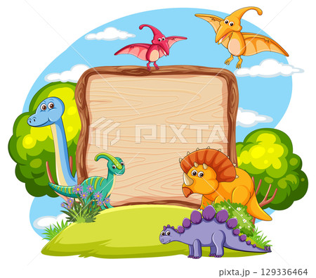 Colorful Dinosaur Frame with Playful Cartoon Style 129336464