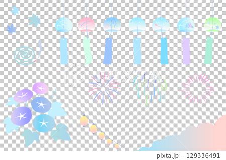 夏季主題圖示集：暑假、夏季節日 129336491