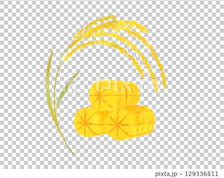 金色稻米和米包水彩插圖 129336811