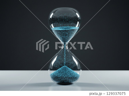 Abstract Hourglass with Glowing Blue Sand Grains Abstract Hourglass with Glowing Blue Sand Grains 129337075