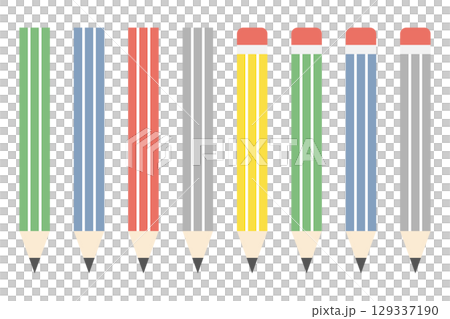 Flat illustration of a colorful pencil set (variations with and without erasers) 129337190