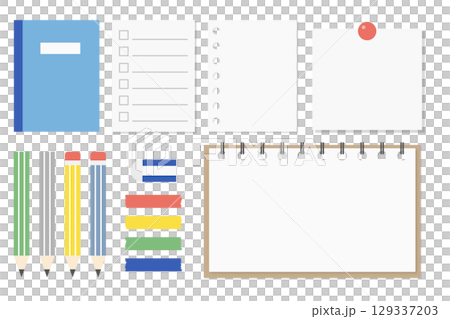 フラットデザインの文房具セットイラスト 129337203