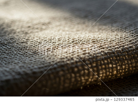 Closeup of Beige Burlap Fabric Texture 129337465