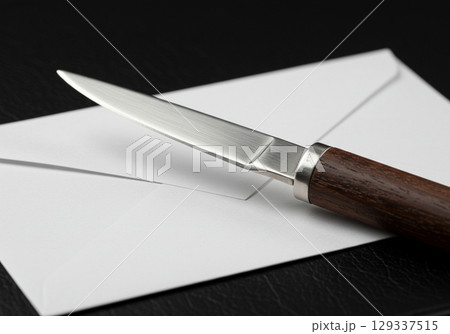 Elegant Letter Opener on White Envelope 129337515