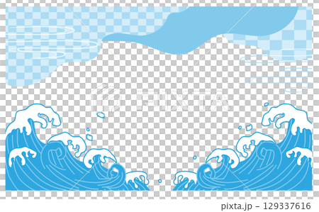 日式波浪飛濺向量插圖背景素材 129337616