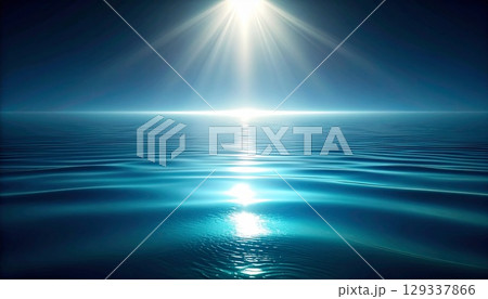 青く光るステージとスポットライトが照らす近未来的な空間の背景 129337866