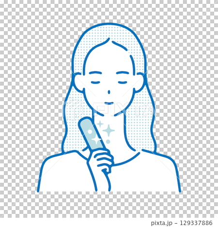 Illustration of a woman cooling down with an ice pack 129337886