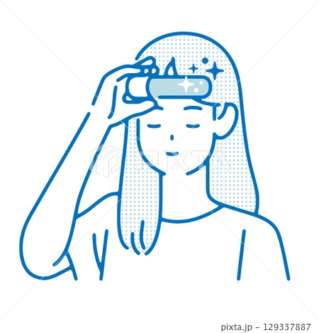 氷のうをおでこに当てる女性のイラスト 129337887