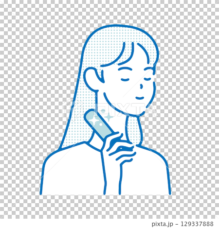 Illustration of a woman cooling down with an ice pack | Heatstroke prevention/summer image 129337888