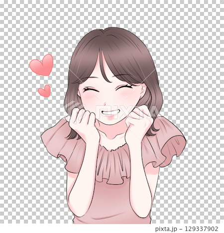 Illustration of a happy woman with blushing cheeks 129337902