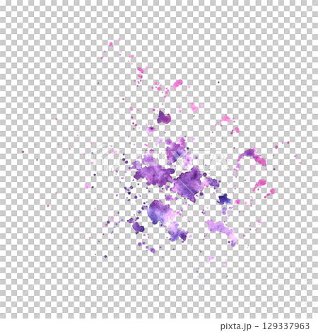 Watercolor Purple, rose and pink splashes, stains, spot abstract hand painted Illustration. Aquarelle transparent grunge, brush stroke for fabric, texture backgrounds, scrapbooking. Isolated on white 129337963