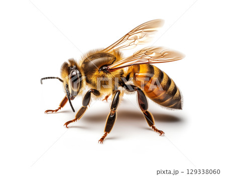 bee isolated on white background. bee or honeybee 129338060