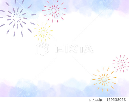 打ち上げ花火の夏イメージの水彩背景フレーム 129338068