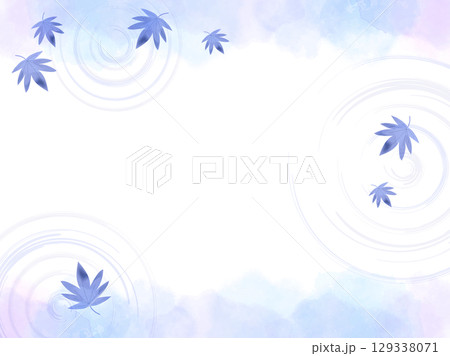 青紅葉と波紋の夏イメージの水彩背景フレーム 129338071