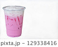 cold drink pink milks foam tasty menu arrangement on background white  129338416