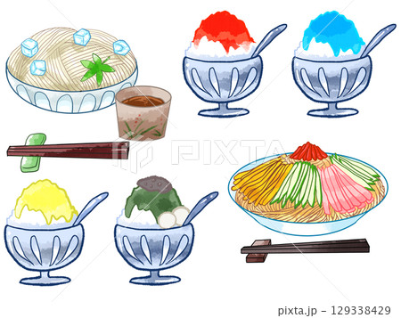 そうめんと冷やし中華とかき氷のセット 129338429