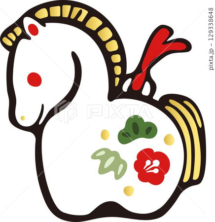 年賀2026　年賀状素材　令和八年　土鈴　午年　午　馬　うま年　干支　手描き　正月　和風　イラスト 129338648