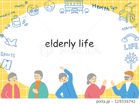 高齢者と手描きイラスト 129338742
