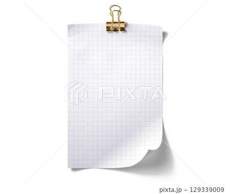 クリップが留められた方眼のあるメモ用紙のテクスチャー クリップが留められた方眼のあるメモ用紙のテクスチャー 129339009