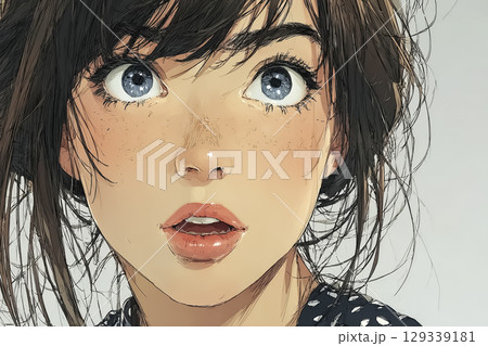 美優シリーズ：驚いた表情の浴衣を着た若い女性のファッションポートレート 129339181