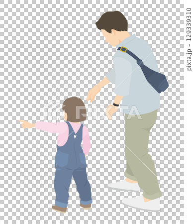 A girl pointing and a man reaching out 129339310