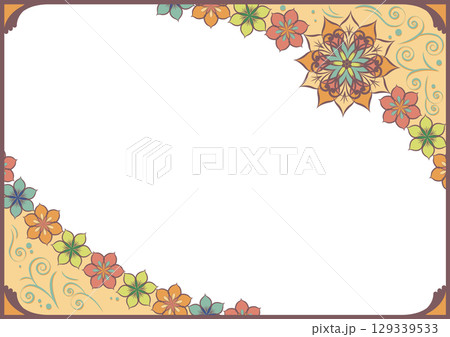 アールヌーボ風花フレーム暖色規格紙横アンシンメトリー 129339533