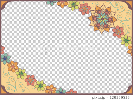 新藝術風格花卉框架，暖色，標準紙張，水平不對稱 129339533