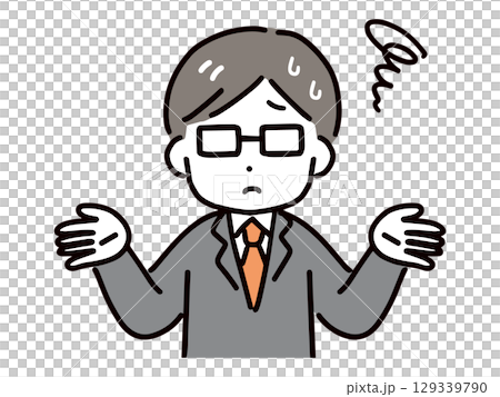 困った顔をしている若いビジネスマン(正面・上半身)	 129339790