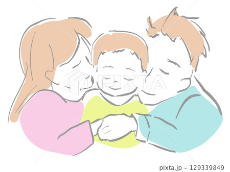 子どもを抱きしめる両親のイラスト 129339849