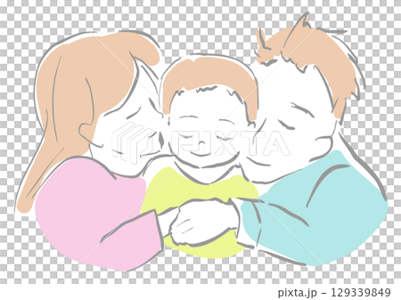 Illustration of parents hugging their child 129339849