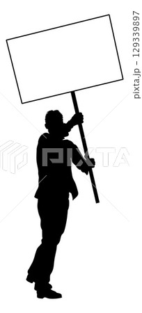 Protest Rally March Picket Sign Silhouette Person 129339897