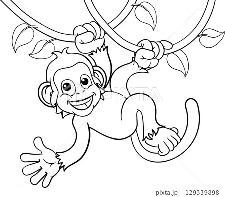 Monkey Singing On Jungle Vines Waving Cartoon 129339898