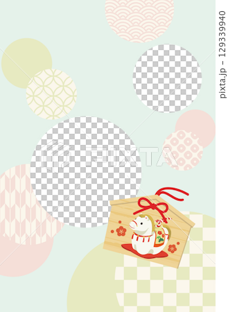 レトロでかわいい午年のフォトフレーム年賀状（文字なし） 129339940