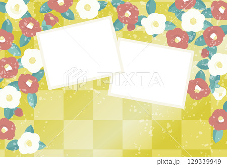 華やかな椿のフォトフレーム年賀状（文字なし） 129339949