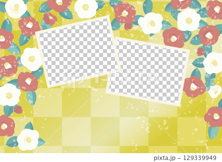 華やかな椿のフォトフレーム年賀状（文字なし） 129339949