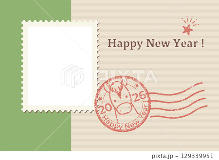 午年のスタンプ風フォトフレーム年賀状(賀詞のみ) 午年のスタンプ風フォトフレーム年賀状(賀詞のみ) 129339951