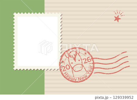 午年のスタンプ風フォトフレーム年賀状(文字なし) 午年のスタンプ風フォトフレーム年賀状(文字なし) 129339952