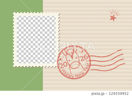 午年のスタンプ風フォトフレーム年賀状(文字なし) 午年のスタンプ風フォトフレーム年賀状(文字なし) 129339952
