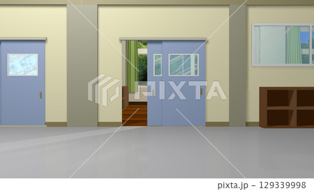 アニメーションの背景に使える教室の風景(廊下から教室の入り口を見て) アニメーションの背景に使える教室の風景(廊下から教室の入り口を見て) 129339998