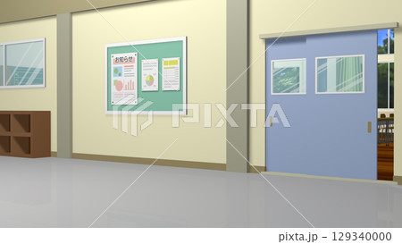 アニメーションの背景に使える教室の風景（廊下から教室の入り口を見て） 129340000