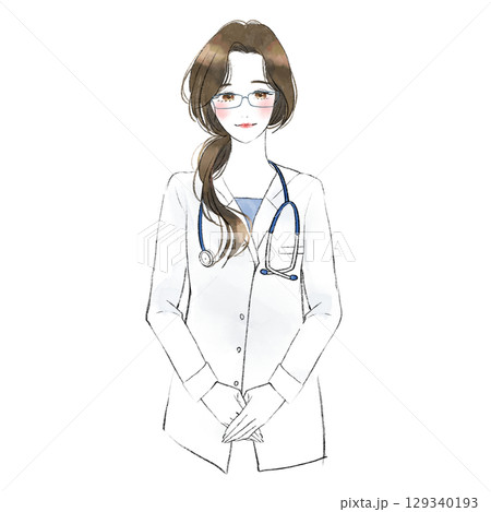 笑顔でお辞儀する女医さんのイラスト 129340193