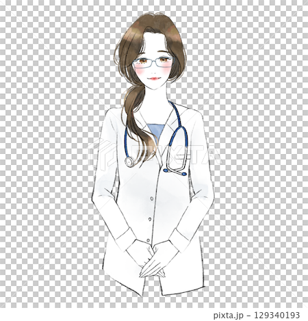笑顔でお辞儀する女医さんのイラスト 129340193