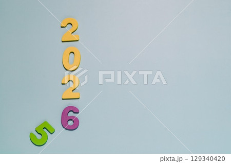 Vibrant 2026 Numbers on Pastel Blue, New Year and Future Concepts 129340420