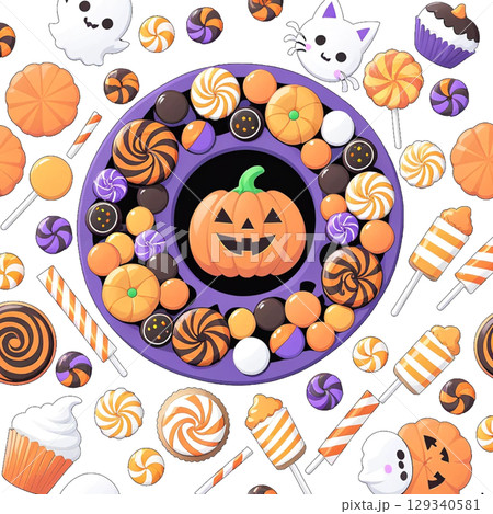 ハロウィンのかわいい背景 129340581