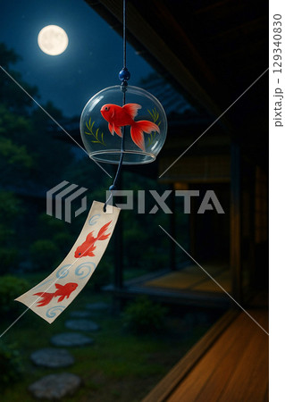夏の夜の風に揺れる風鈴 129340830