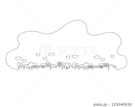 シンプルでかわいい街並みのイラスト線画ver 129340938