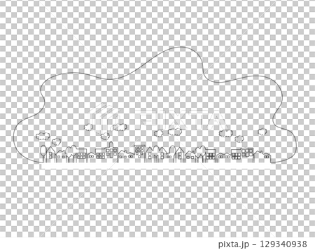 シンプルでかわいい街並みのイラスト線画ver 129340938