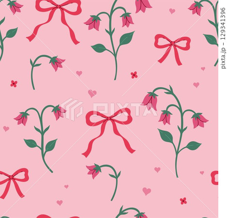 Seamless pattern flowers bells and bows. Vector graphics. Seamless pattern flowers bells and bows. Vector graphics. 129341396