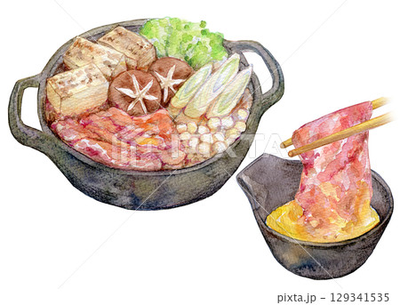 水彩イラスト　すき焼き 129341535