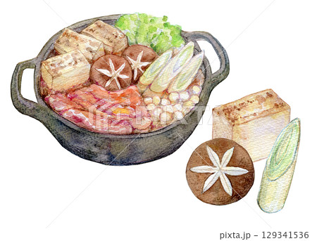 水彩イラスト　すき焼き 129341536
